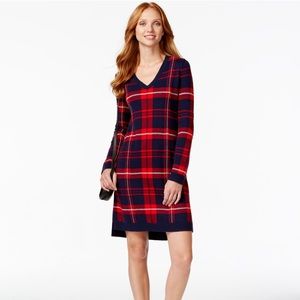Tommy Hilfiger Red and Navy Plaid Long Sleeve Sweater Dress Size Medium